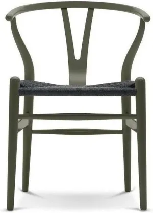 Carl Hansen Ch24 Y Chair Chair Black Paper Cord, Beech/Olive Green