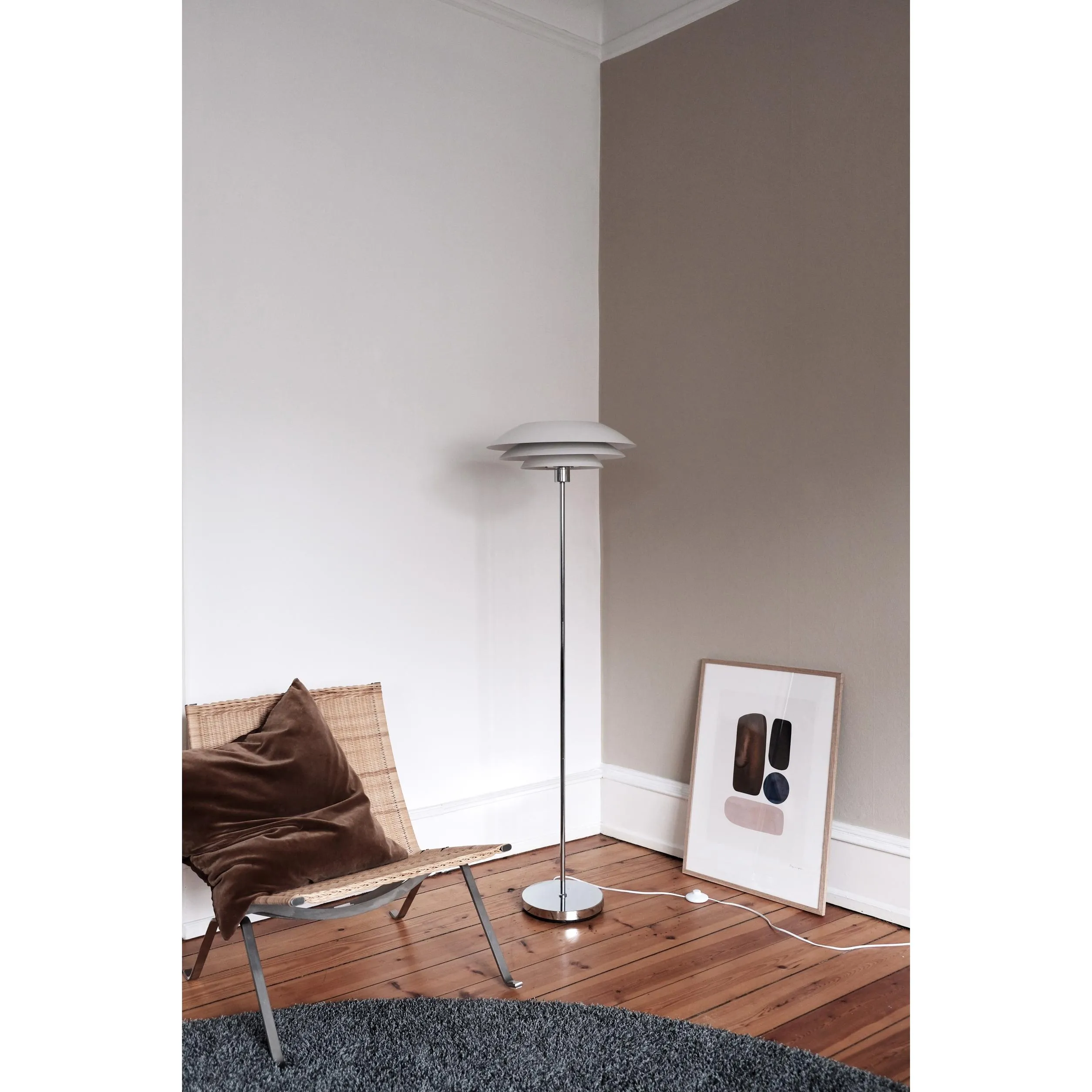 Dyberg Larsen Dl45 Floor Lamp W. Chrome Foot, Matt White