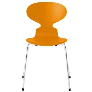 Fritz Hansen Ant Chair Dyed Ash Burnt Yellow Shell, Chromed Steel Base