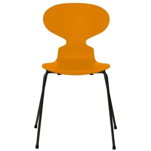 Fritz Hansen Ant Chair Lacquered Burnt Yellow Shell, Black Base