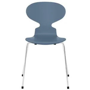 Fritz Hansen Ant Chair Lacquered Dusk Blue Shell, Chrome Plated Steel Base