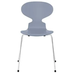 Fritz Hansen Ant Chair Lacquered Lavender Blue Bowl, Chromed Steel Base
