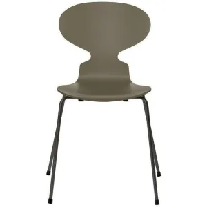 Fritz Hansen Ant Chair Lacquered Olive Green Bowl, Warm Graphite Base
