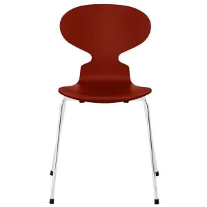 Fritz Hansen Ant Chair Lacquered Venetian Red Shell, Chrome Plated Steel Base