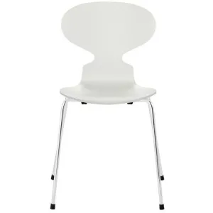 Fritz Hansen Ant Chair Lacquered White Shell, Chrome Plated Steel Base