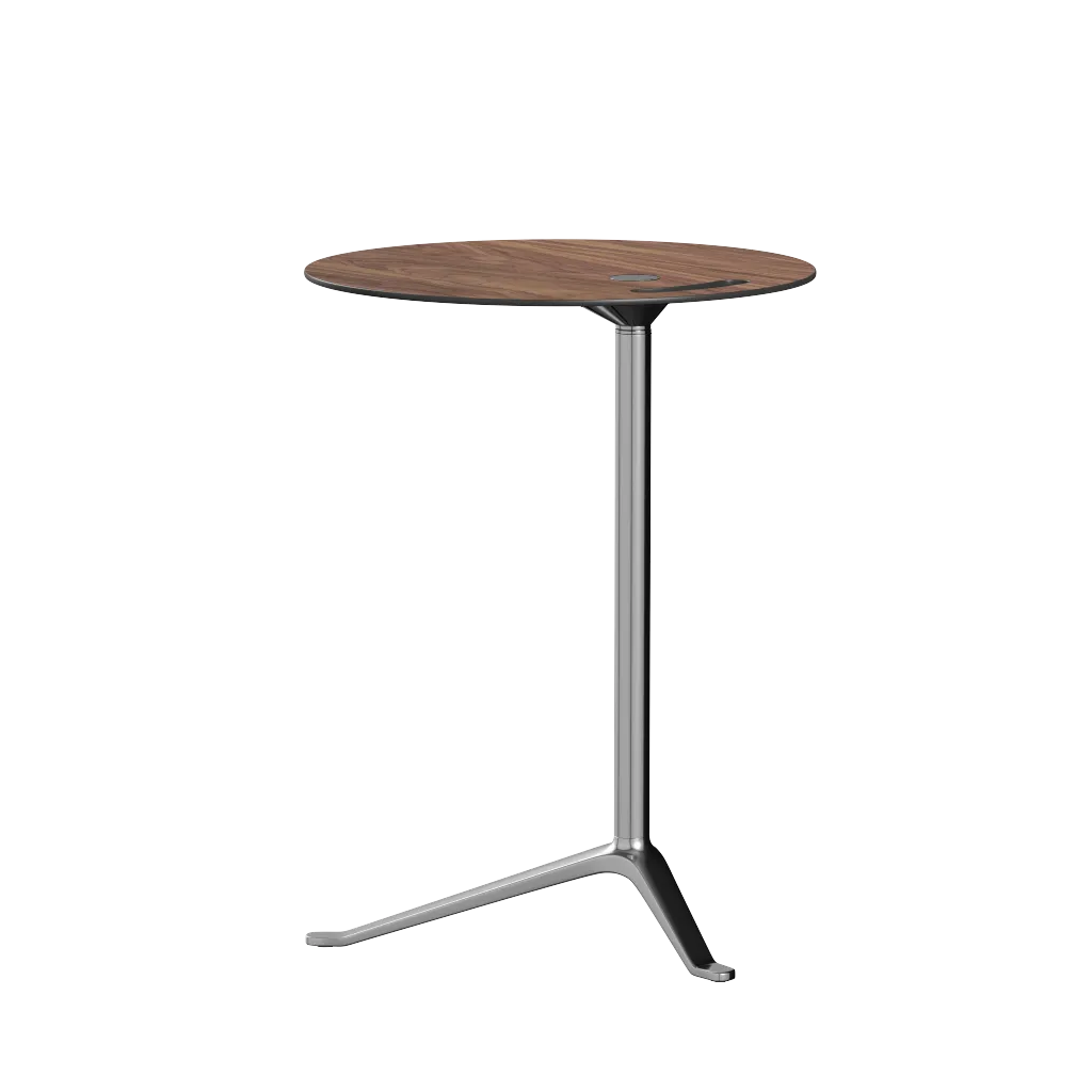 Fritz Hansen Ks12 Little Friend Table, Polished Aluminium/Walnut Laminate