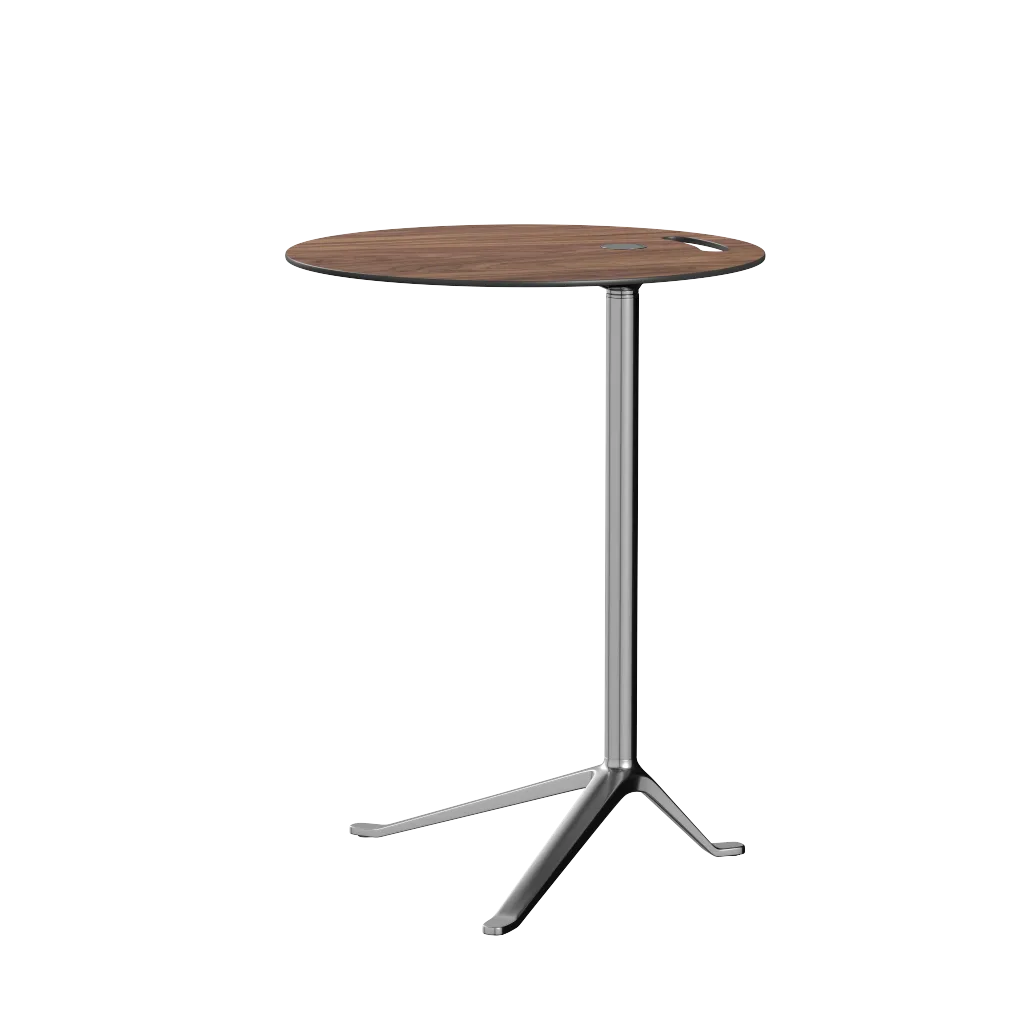 Fritz Hansen Ks12 Little Friend Table, Polished Aluminium/Walnut Laminate