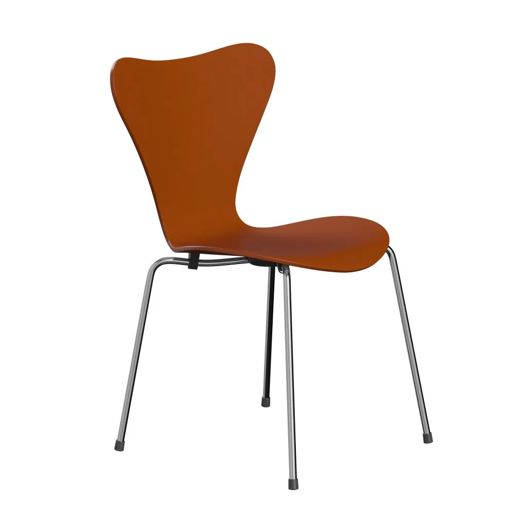 Fritz Hansen Series 7 Chair Unupholstered, Chrome/Dyed Ash Paradise Orange
