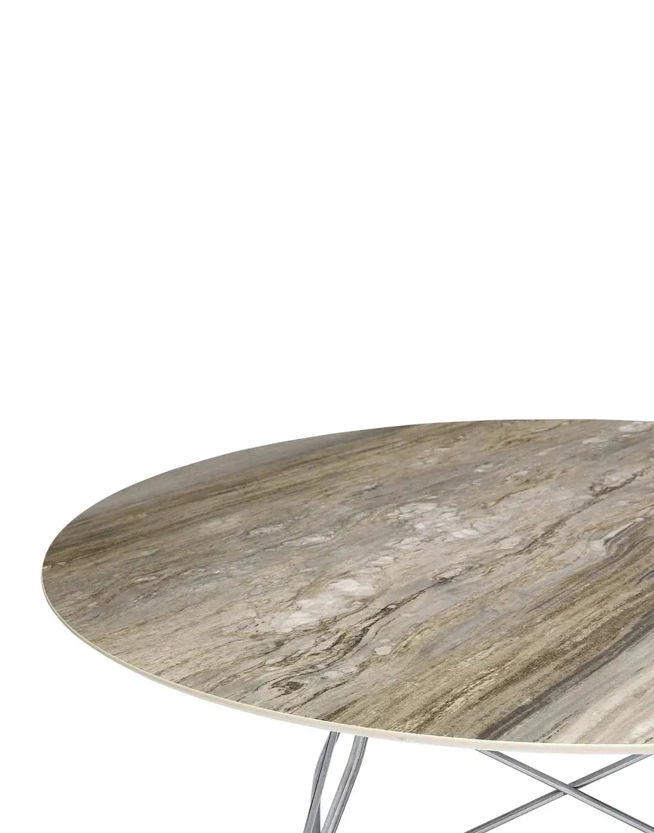 Kartell Glossy Table Round Marble, Chrome/Tropical Grey