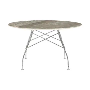 Kartell Glossy Table Round Marble, Chrome/Tropical Grey