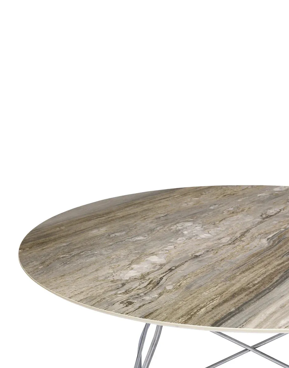 Kartell Glossy Table Round Marble, Chrome/Tropical Grey