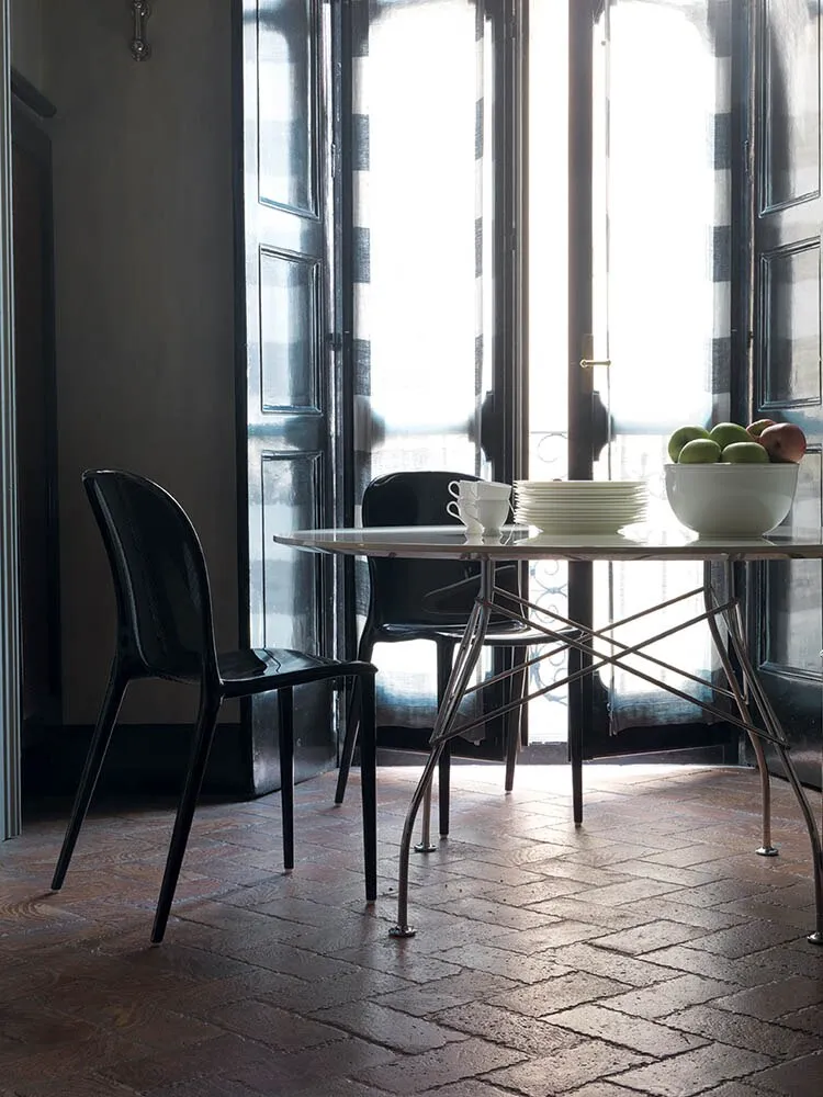 Kartell Glossy Table Round Marble, Chrome/White