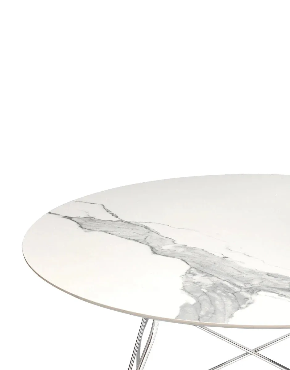 Kartell Glossy Table Round Marble, Chrome/White
