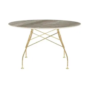 Kartell Glossy Table Round Marble, Gold/Tropical Grey