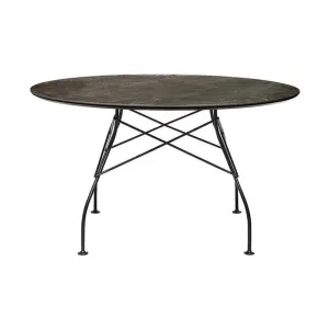 Kartell Glossy Table Round Marble, Matt Black/Aged Bronze