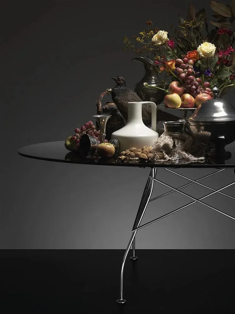 Kartell Glossy Table Round Marble, Matt Black/Aged Bronze