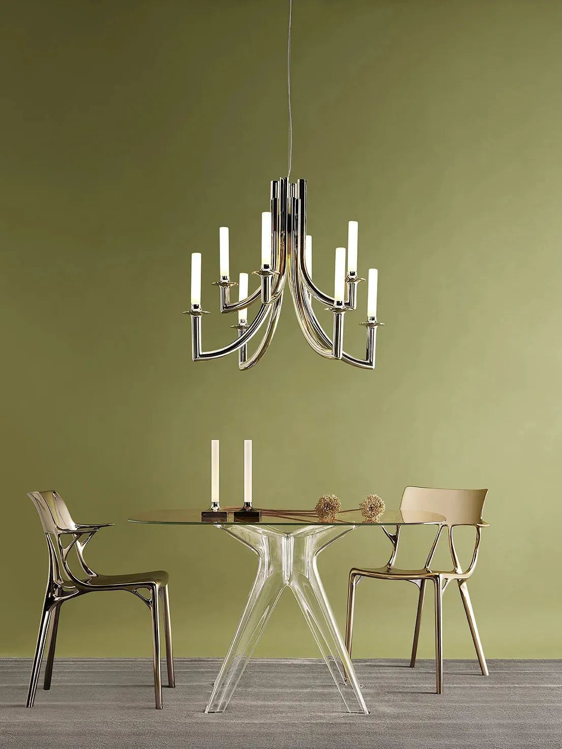 Kartell Sir Gio Table Round, Crystal/Green