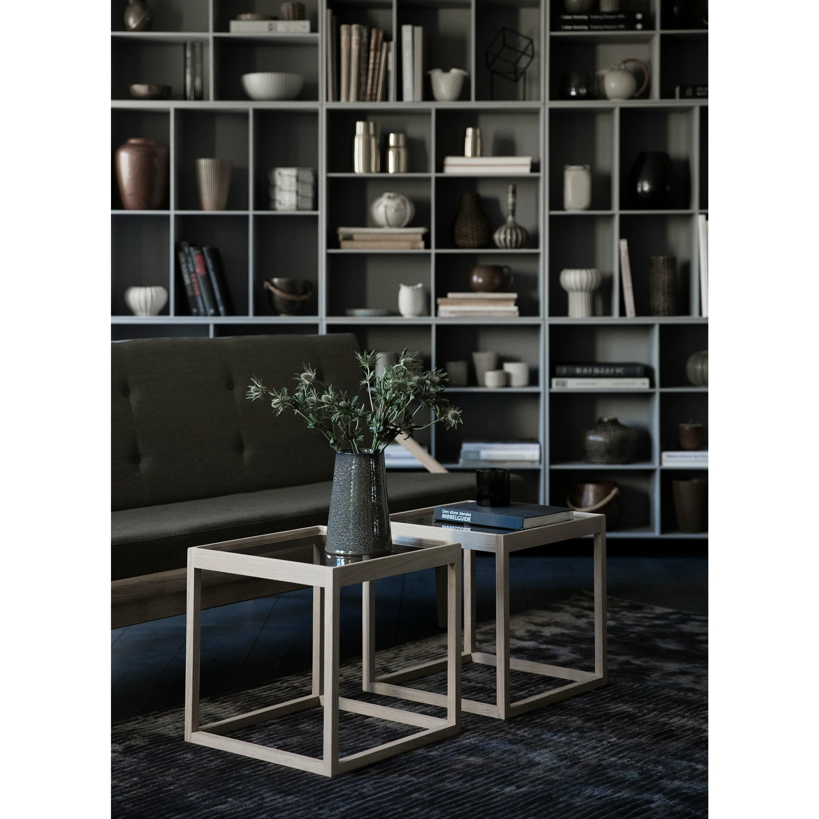 Klassik Studio K Cube Side Table Black Smoked Oak, Light Grey Marble