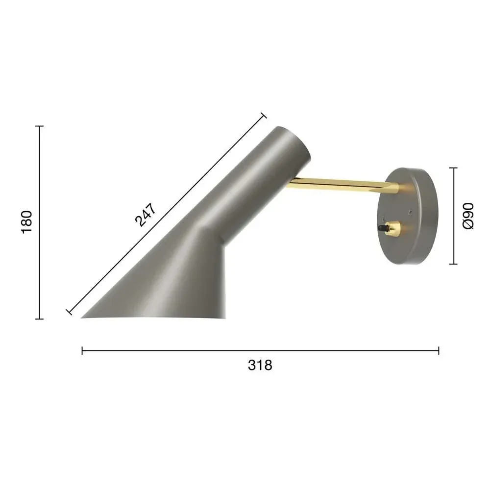Louis Poulsen Aj Wall Lamp Hardwired With Switch, Brass/Warm Grey