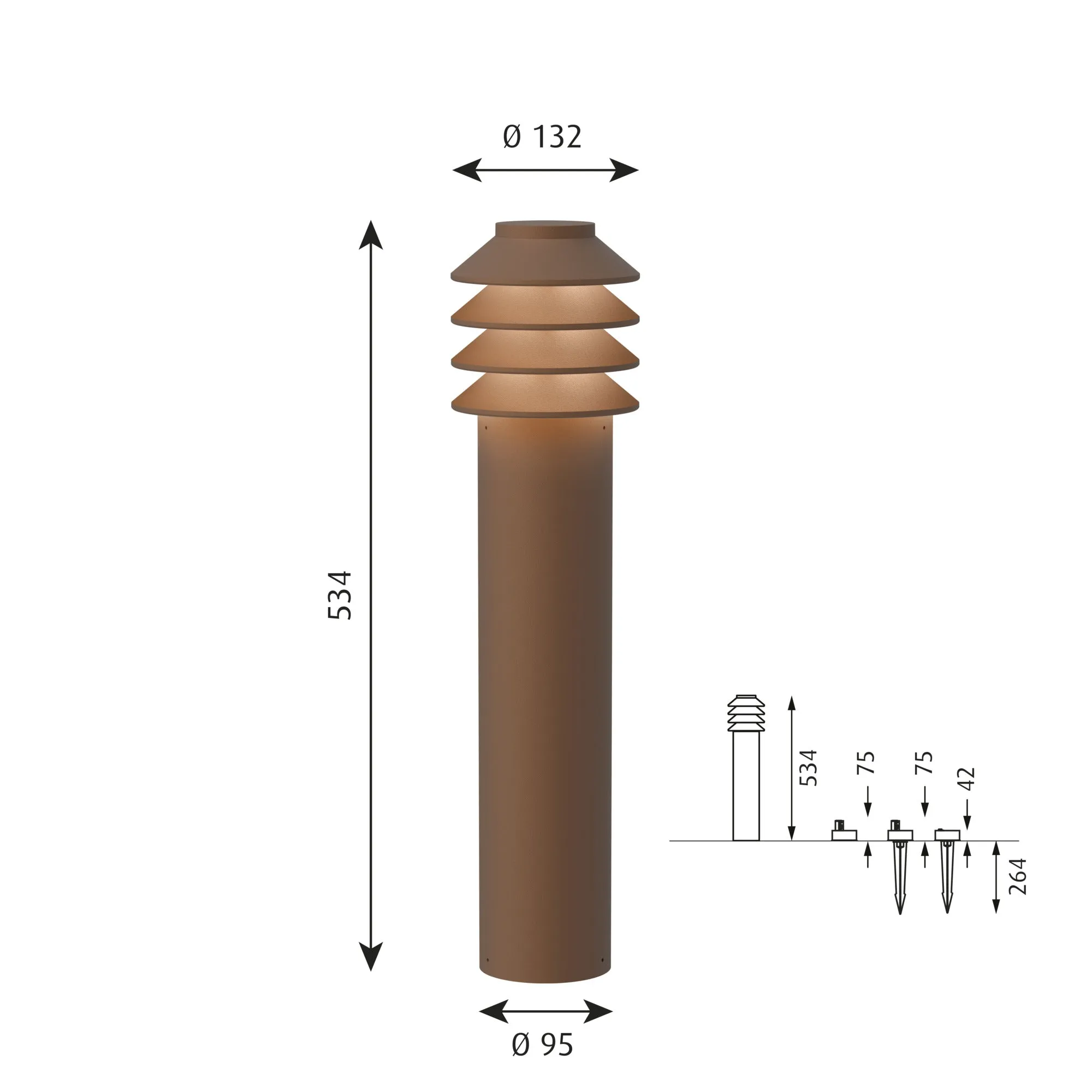 Louis Poulsen Bysted Garden Bollard Lamp Large Cortenfarben Led 3000 K With Base Plate O/Adapter
