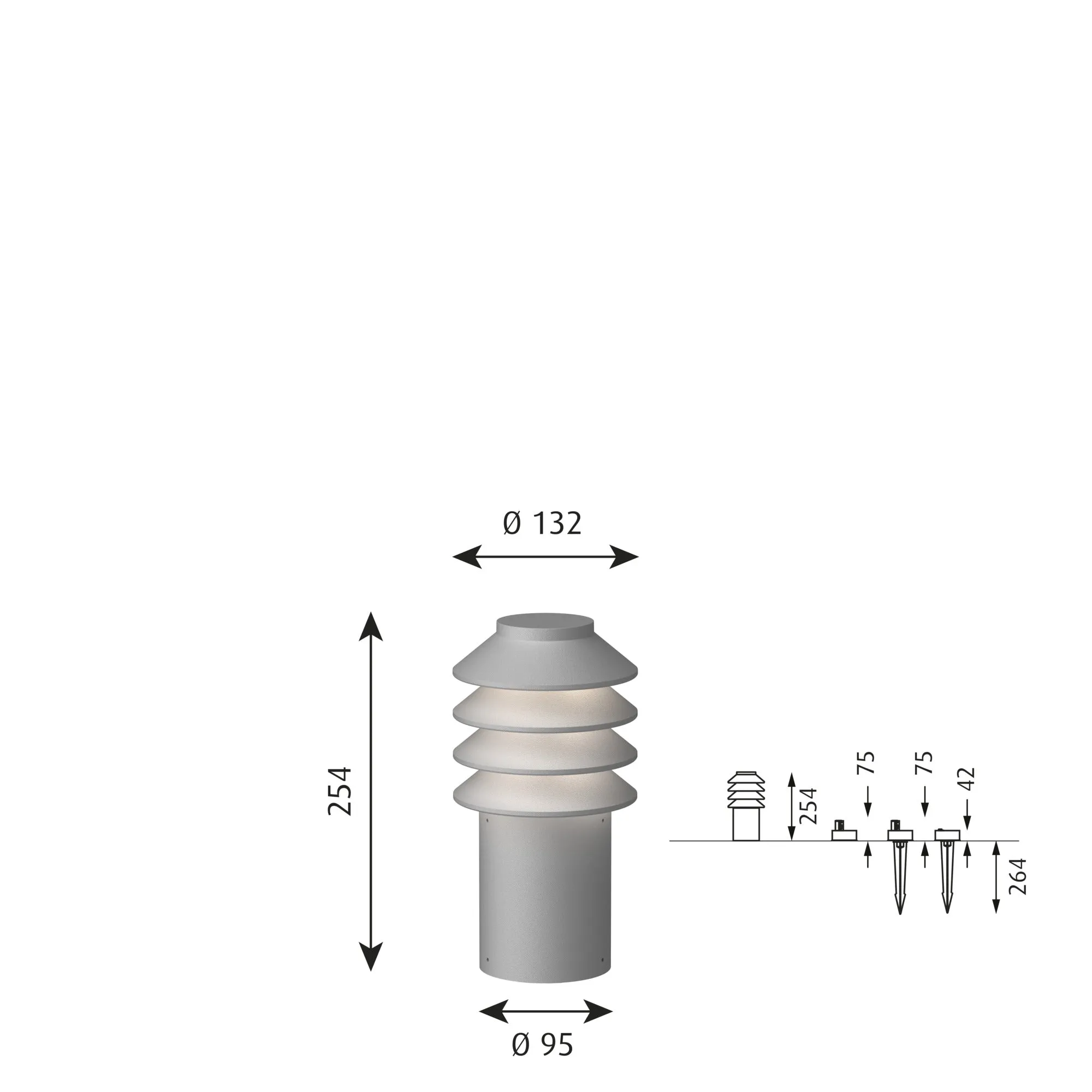 Louis Poulsen Bysted Garden Bollard Light Small Aluminium Led 3000 K With Base Plate O/Adapter
