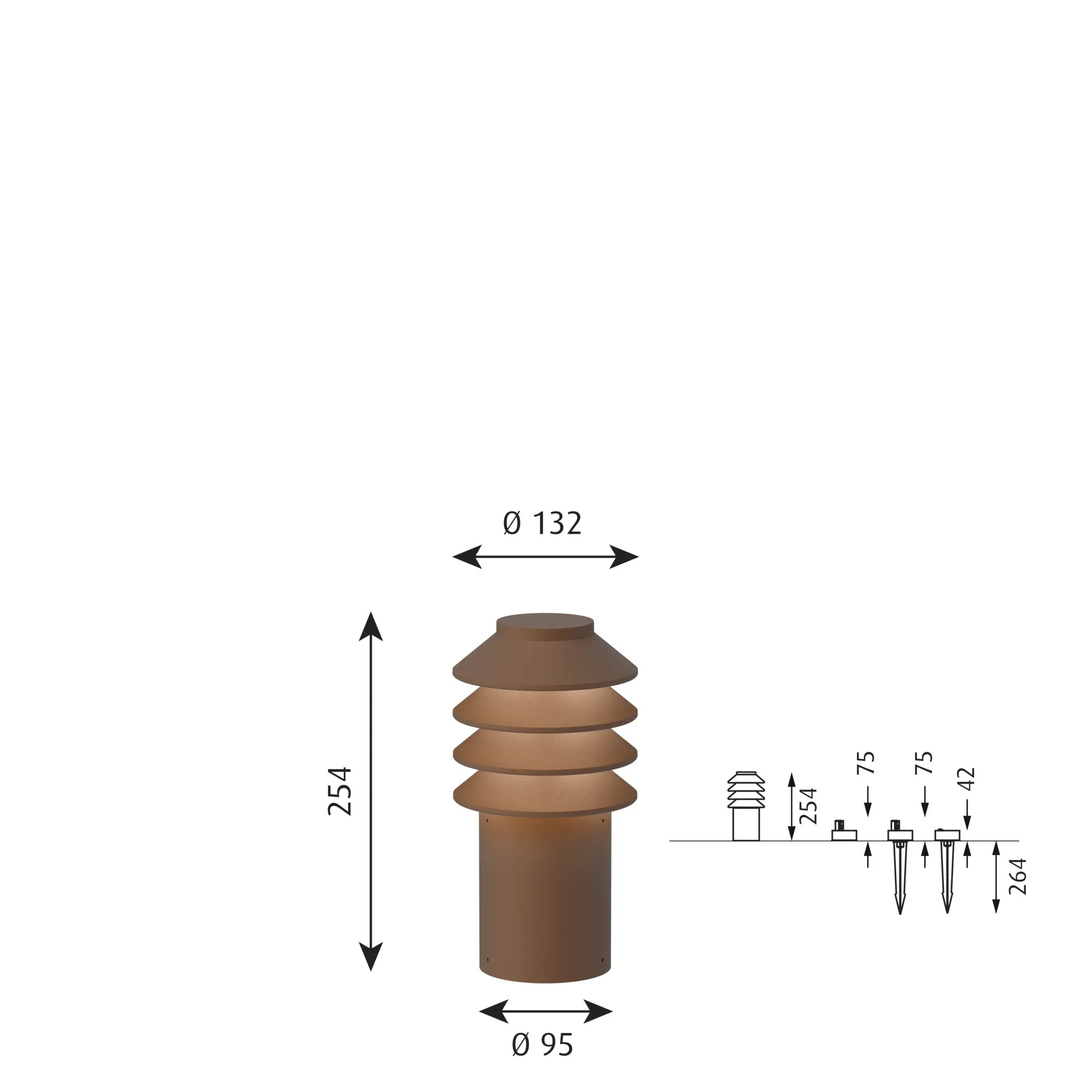 Louis Poulsen Bysted Garden Bollard Light Small Cortenfarben Led 3000 K With Ground Piece O/Adapter
