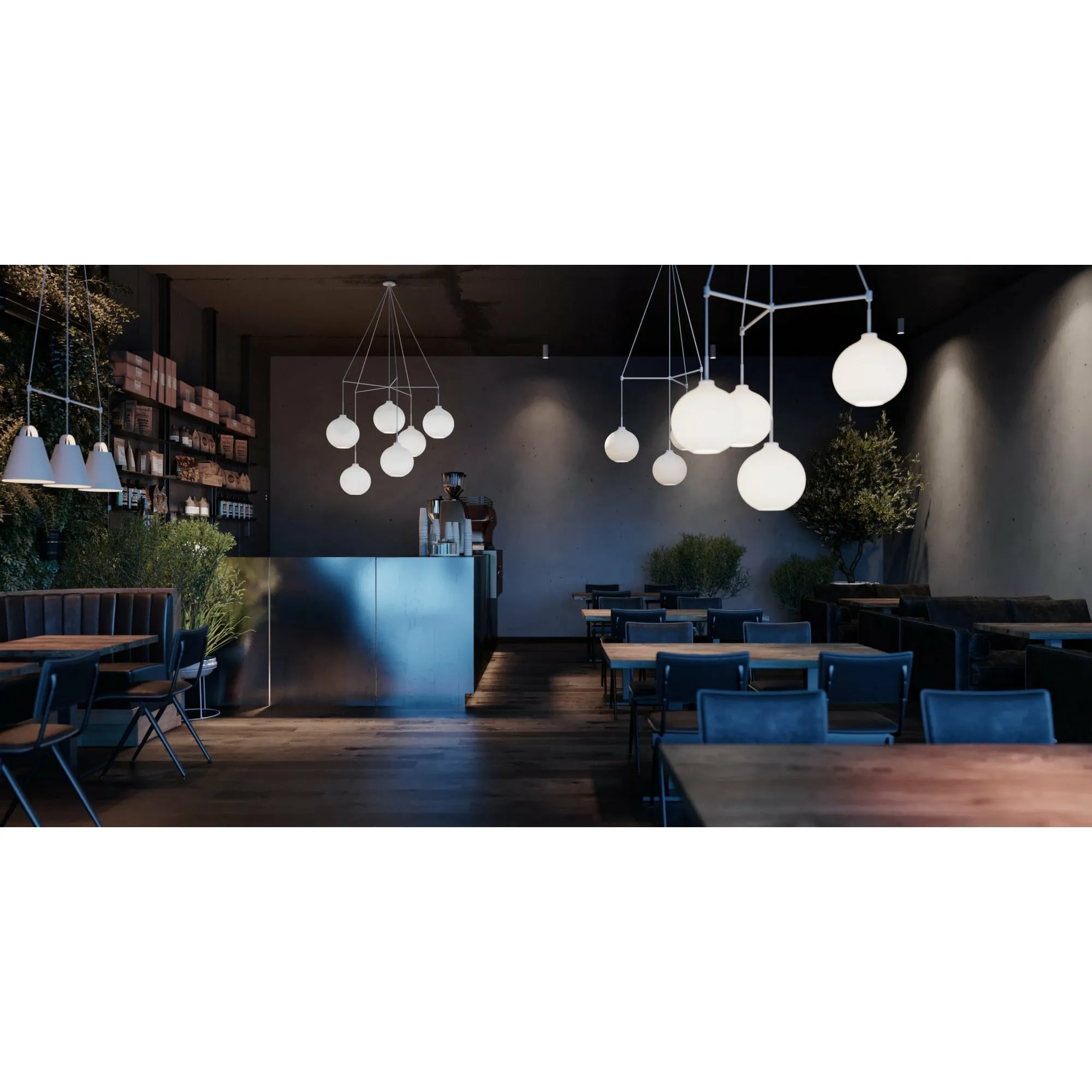 Louis Poulsen Dependant Suspension System 4 Circular, Brass Metallized/White