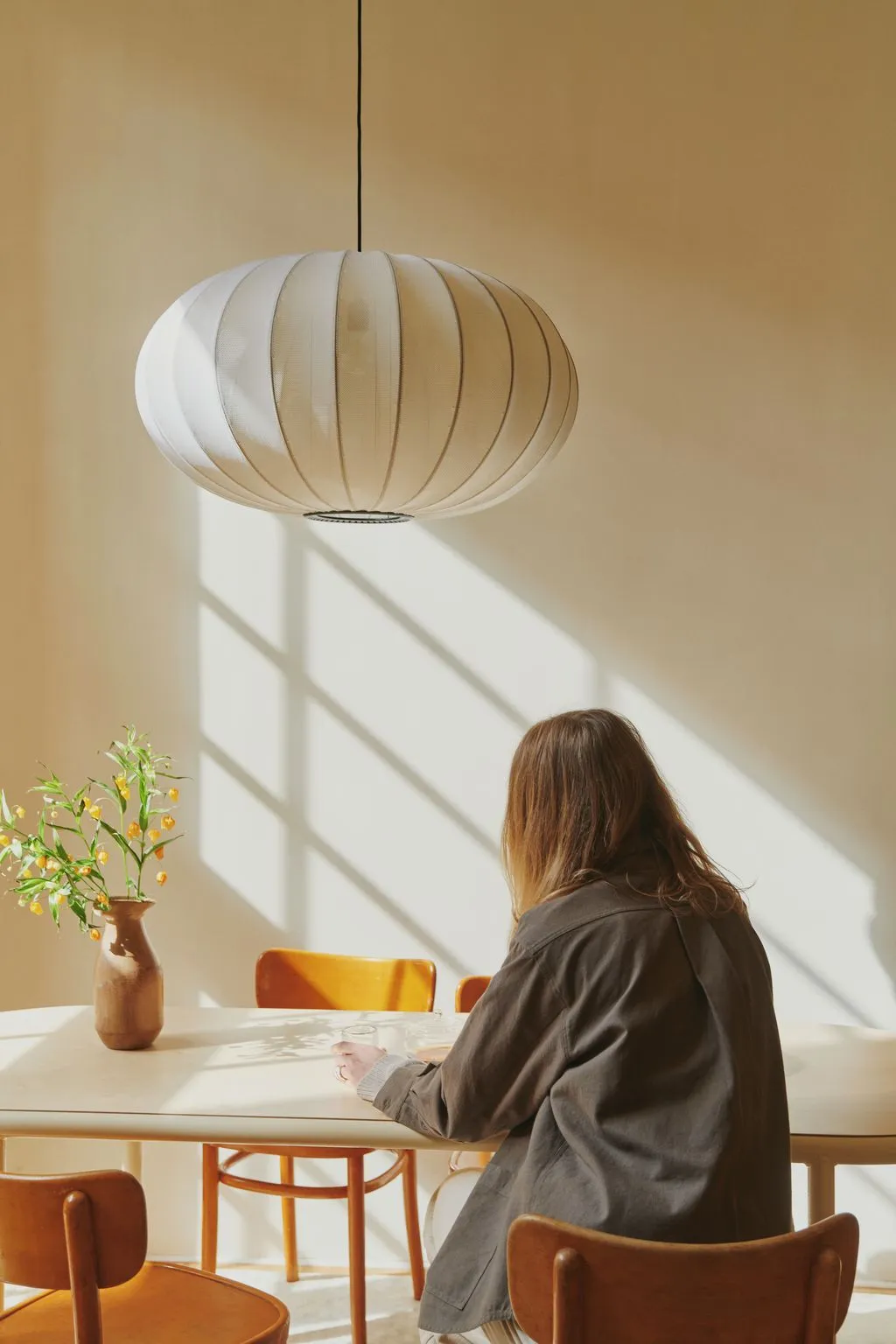 Made By Hand Knit Wit 45 Oval Pendant Lamp, Sand Stone