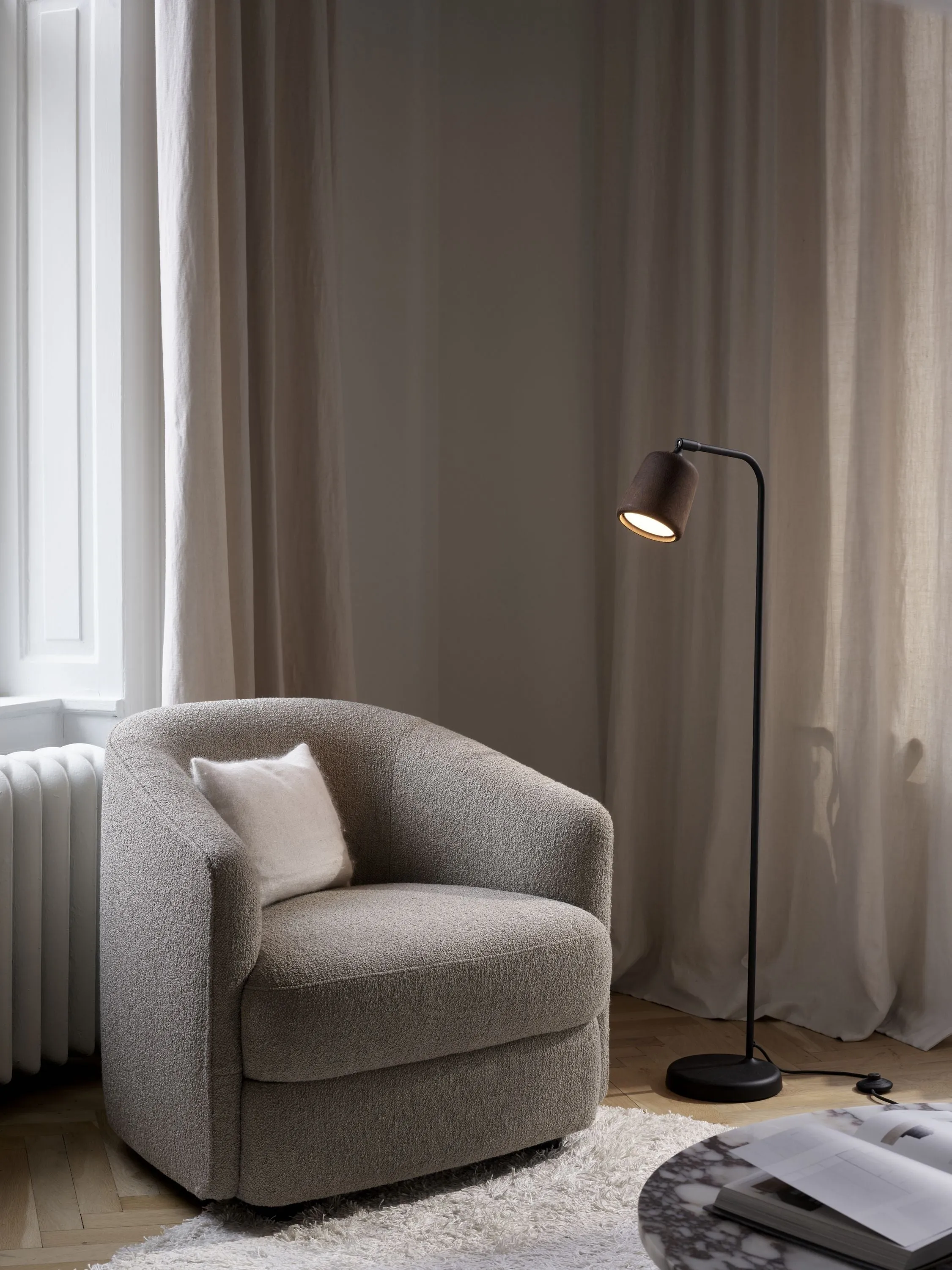 New Works Material Floor Lamp, Smoked Oak