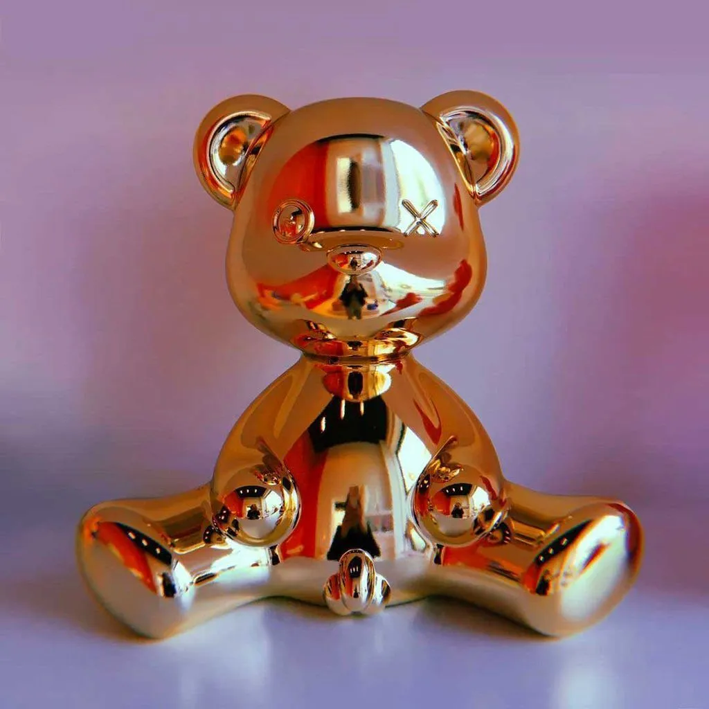 Qeeboo Teddy Boy Table Lamp With Cable Metal Finish, Gold