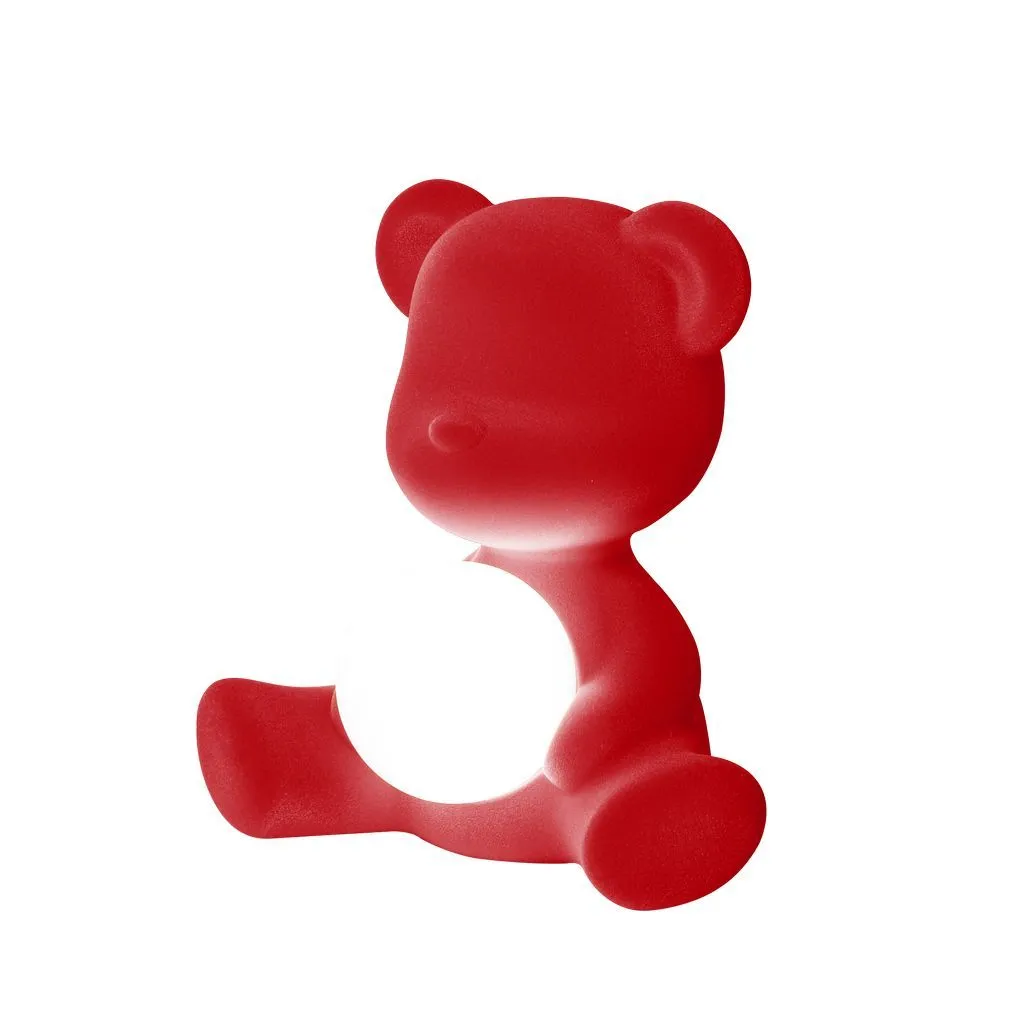 Qeeboo Teddy Girl Led Rechargeable Table Lamp Velvet Finish, Red