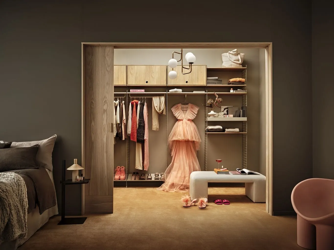 String Furniture String System Cabinet Element With Hinged Door, Black Stained Ash