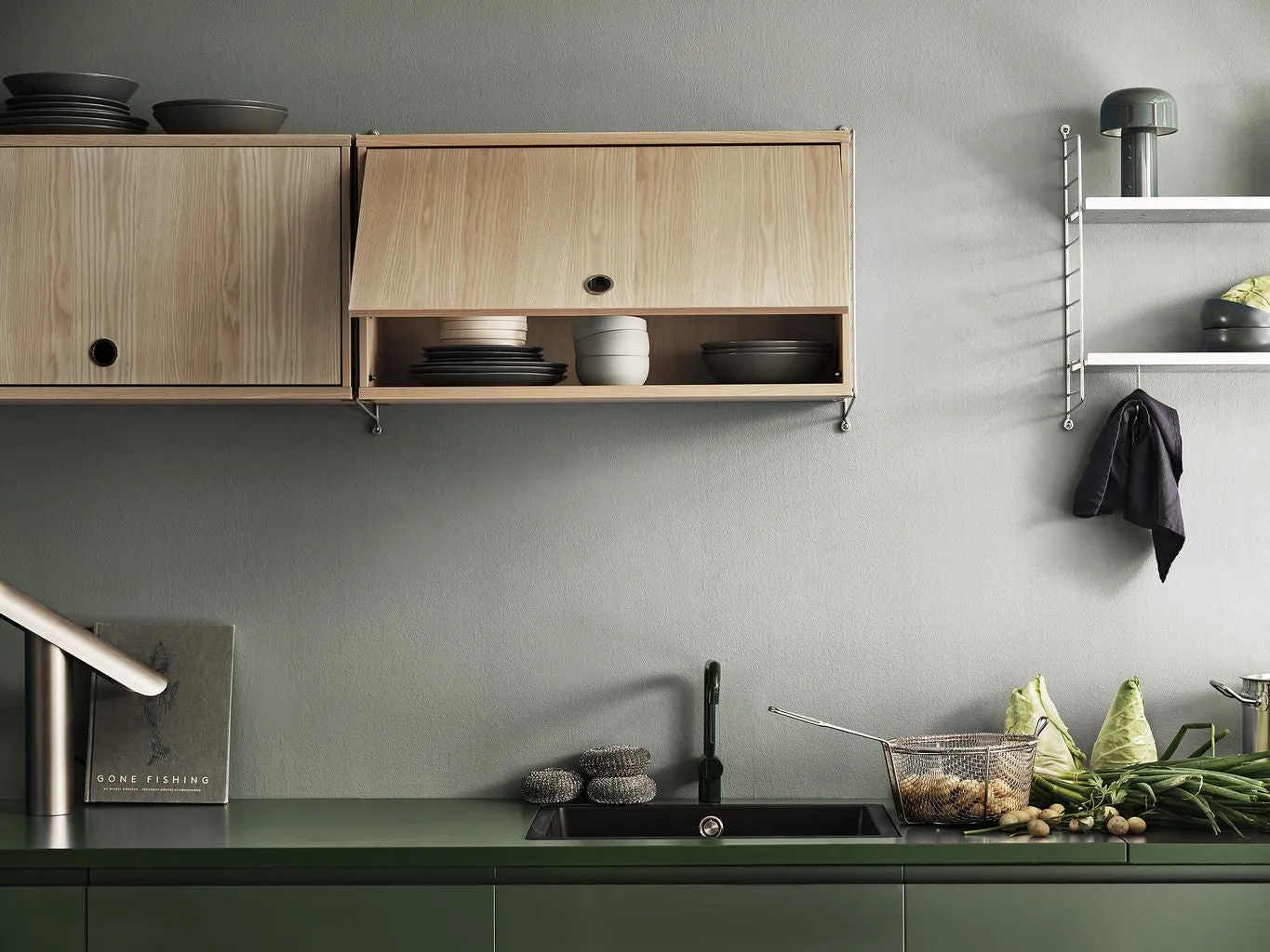 String Furniture String System Cabinet Element With Hinged Door, Black Stained Ash